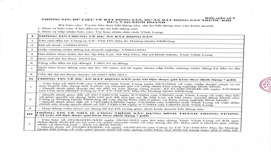 THÔNG TIN, DỮ LIỆU VỀ BẤT ĐỘNG SẢN, DỰ ÁN BẤT ĐỘNG SẢN TRƯỚC KHI ĐƯA VÀO KINH DOANH