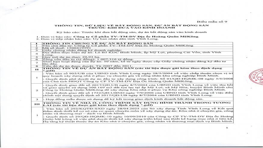 THÔNG TIN, DỮ LIỆU VỀ BẤT ĐỘNG SẢN, DỰ ÁN BẤT ĐỘNG SẢN TRƯỚC KHI ĐƯA VÀO KINH DOANH